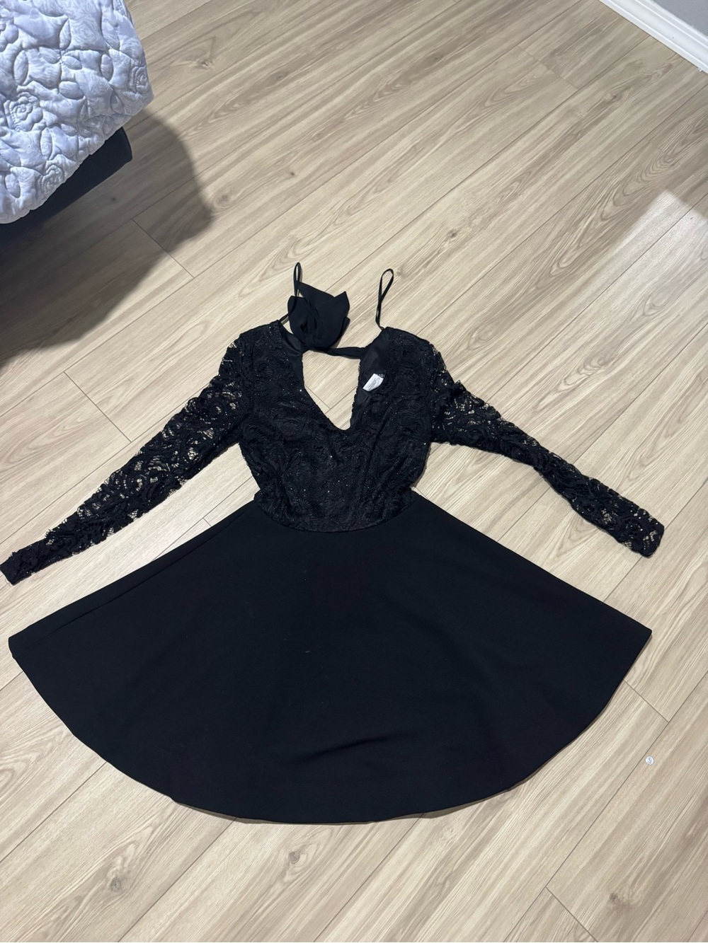 B Darlin Black Lace Fit-and-Flare Dress